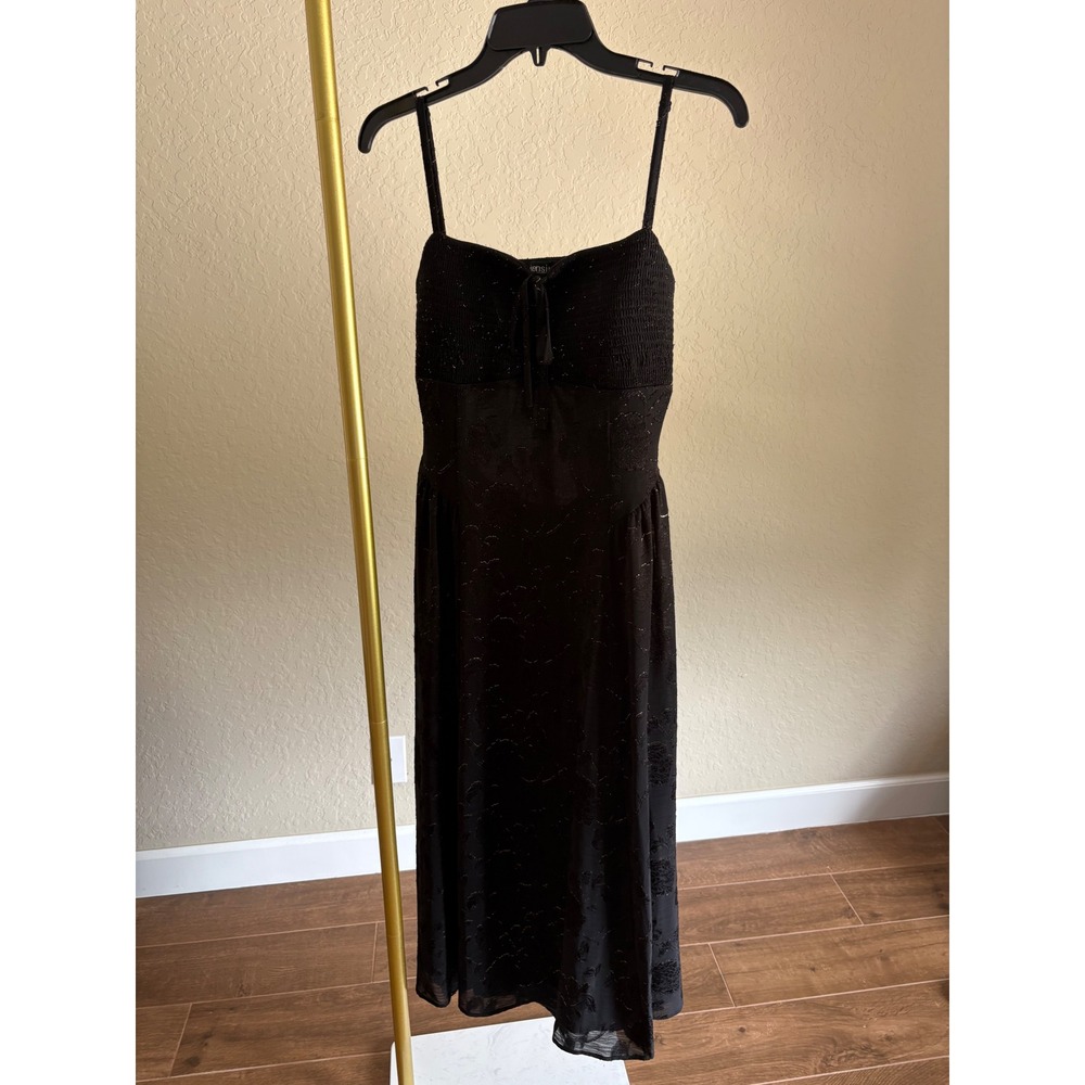 Kensie Midi Dress Black Metallic Floral Burnout Cutout Back 10 Whimsigoth Glam